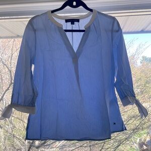 Tommy Hilfiger Blue and White Sriped Blouse Size: S